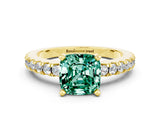 Yellow gold Cushion Cut Solitaire Diamond with Pavé Band and Four-Prong Setting