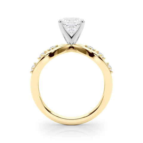 Yellow gold Cushion Cut Solitaire Diamond with Side Stones on Criss-Cross Band and Four-Prong Setting 2