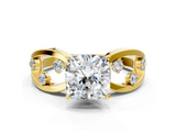 Yellow gold Cushion Cut Solitaire Diamond with Side Stones on Criss-Cross Band and Four-Prong Setting_25