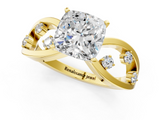 Yellow gold Cushion Cut Solitaire Diamond with Side Stones on Criss-Cross Band and Four-Prong Setting_26