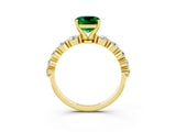 Yellow gold Cushion Cut Solitaire Emerald Ring with Pave Band and Four-Prong Setting_3