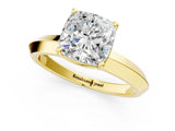 Yellow gold Cushion Cut Solitaire Engagement Ring with Flat Band and Four-Prong Setting 1
