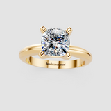 14K Yellow Gold 2.01 Carat F VS1 Cushion Cut Solitaire Engagement Ring with Round Band and Four-Prong Setting