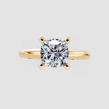 14K Yellow Gold 2.01 Carat F VS1 Cushion Cut Solitaire Engagement Ring with Round Band and Four-Prong Setting