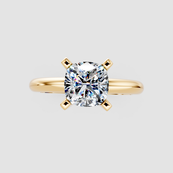 14K Yellow Gold 2.01 Carat F VS1 Cushion Cut Solitaire Engagement Ring with Round Band and Four-Prong Setting