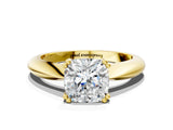 Yellow gold Cushion Cut Solitaire Engagement Ring with Tapered Band and Four-Prong Setting
