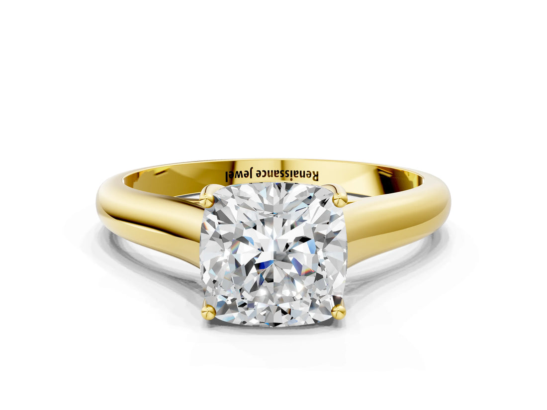 Yellow gold Cushion Cut Solitaire Engagement Ring with Tapered Band and Four-Prong Setting_3