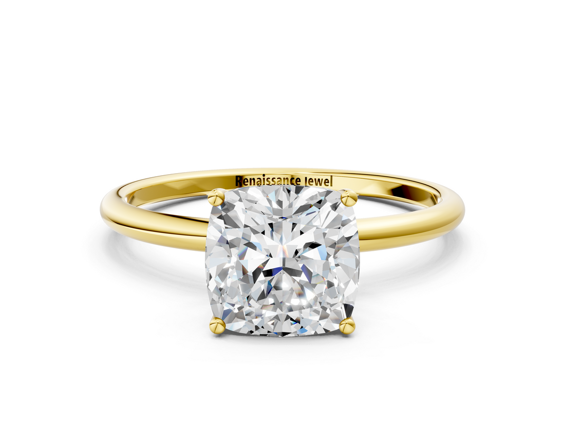 Yellow gold Cushion Cut Solitaire Engagement Ring with Thin Band and Four-Prong Setting_3