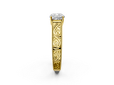 Yellow gold Cushion Cut Solitaire Engraved Band with Four-Prong Setting_63
