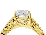 Yellow gold Cushion Cut Solitaire Engraved Band with Four-Prong Setting_65