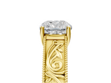 Yellow gold Cushion Cut Solitaire Engraved Band with Four-Prong Setting_66