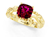 Yellow gold Cushion Cut Solitaire Garnet Leaf-Inspired Vine Band Ring with Prong Setting_1