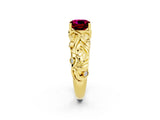 Yellow gold Cushion Cut Solitaire Garnet Leaf-Inspired Vine Band Ring with Prong Setting_2