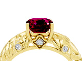 Yellow gold Cushion Cut Solitaire Garnet Leaf-Inspired Vine Band Ring with Prong Setting_4