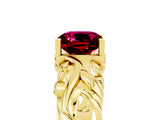 Yellow gold Cushion Cut Solitaire Garnet Leaf-Inspired Vine Band Ring with Prong Setting_5