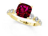 Yellow gold Cushion Cut Solitaire Garnet Ring with Pave Band and Four-Prong Setting_1