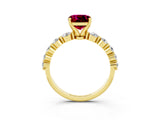 Yellow gold Cushion Cut Solitaire Garnet Ring with Pave Band and Four-Prong Setting_3