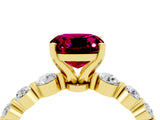 Yellow gold Cushion Cut Solitaire Garnet Ring with Pave Band and Four-Prong Setting_4