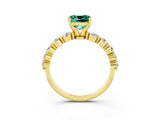 Yellow gold Cushion Cut Solitaire Green Sapphire Ring with Pave Band and Four-Prong Setting_3