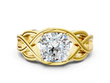 Yellow gold Cushion Cut Solitaire Intertwined Band Prong Setting Ring_10