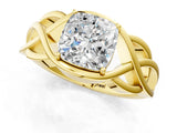 Yellow gold Cushion Cut Solitaire Intertwined Band Prong Setting Ring_11