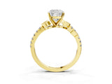 Yellow gold Cushion Cut Solitaire Leaf-Inspired Diamond Ring with Pavé Band and Four-Prong Setting_11