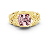 Yellow gold Cushion Cut Solitaire Leaf-Inspired Engagement Ring with Prong Setting