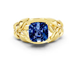 Yellow gold Cushion Cut Solitaire Leaf-Inspired Engagement Ring with Prong Setting