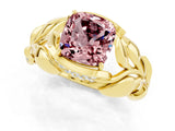 Yellow gold Cushion Cut Solitaire Leaf-Inspired Engagement Ring with Prong Setting_1