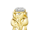 Yellow gold Cushion Cut Solitaire Leaf-Inspired Engagement Ring with Prong Setting_20