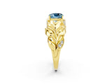 Yellow gold Cushion Cut Solitaire Leaf-Inspired Engagement Ring with Prong Setting_2