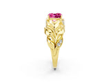 Yellow gold Cushion Cut Solitaire Leaf-Inspired Engagement Ring with Prong Setting_2