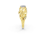 Yellow gold Cushion Cut Solitaire Leaf-Inspired Engagement Ring with Prong Setting_2