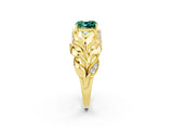 Yellow gold Cushion Cut Solitaire Leaf-Inspired Engagement Ring with Prong Setting_2