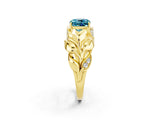 Yellow gold Cushion Cut Solitaire Leaf-Inspired Engagement Ring with Prong Setting_2