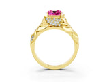 Yellow gold Cushion Cut Solitaire Leaf-Inspired Engagement Ring with Prong Setting_3