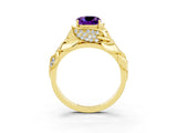 Yellow gold Cushion Cut Solitaire Leaf-Inspired Engagement Ring with Prong Setting_3
