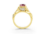 Yellow gold Cushion Cut Solitaire Leaf-Inspired Engagement Ring with Prong Setting_3