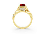 Yellow gold Cushion Cut Solitaire Leaf-Inspired Engagement Ring with Prong Setting_3