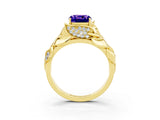 Yellow gold Cushion Cut Solitaire Leaf-Inspired Engagement Ring with Prong Setting_3