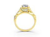 Yellow gold Cushion Cut Solitaire Leaf-Inspired Engagement Ring with Prong Setting_3