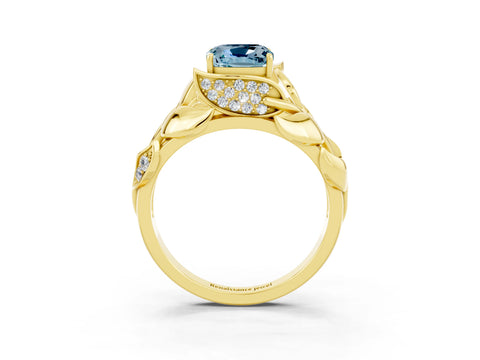 Yellow gold Cushion Cut Solitaire Leaf-Inspired Engagement Ring with Prong Setting_3