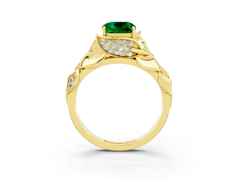 Yellow gold Cushion Cut Solitaire Leaf-Inspired Engagement Ring with Prong Setting_3