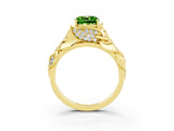 Yellow gold Cushion Cut Solitaire Leaf-Inspired Engagement Ring with Prong Setting_3