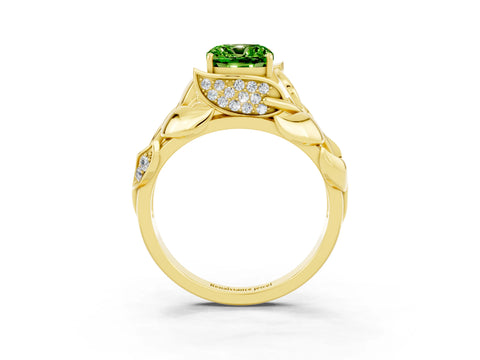 Yellow gold Cushion Cut Solitaire Leaf-Inspired Engagement Ring with Prong Setting_3