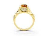 Yellow gold Cushion Cut Solitaire Leaf-Inspired Engagement Ring with Prong Setting_3