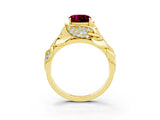 Yellow gold Cushion Cut Solitaire Leaf-Inspired Engagement Ring with Prong Setting_3