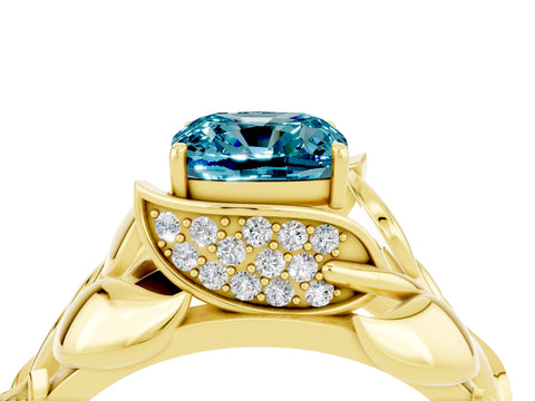 Yellow gold Cushion Cut Solitaire Leaf-Inspired Engagement Ring with Prong Setting_4