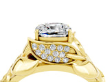 Yellow gold Cushion Cut Solitaire Leaf-Inspired Engagement Ring with Prong Setting_4