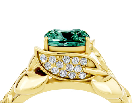 Yellow gold Cushion Cut Solitaire Leaf-Inspired Engagement Ring with Prong Setting_4